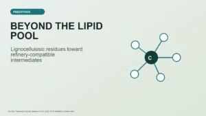 Wheat-straw and corn-stover style residue visual with molecule graphic and Beyond the Lipid Pool headline.