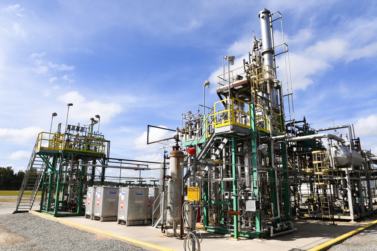 Freedom Pines process equipment in a February 2021 photograph released by British Airways. The commercial fuel plant in Soperton, Georgia, United States, opened in January 2024.