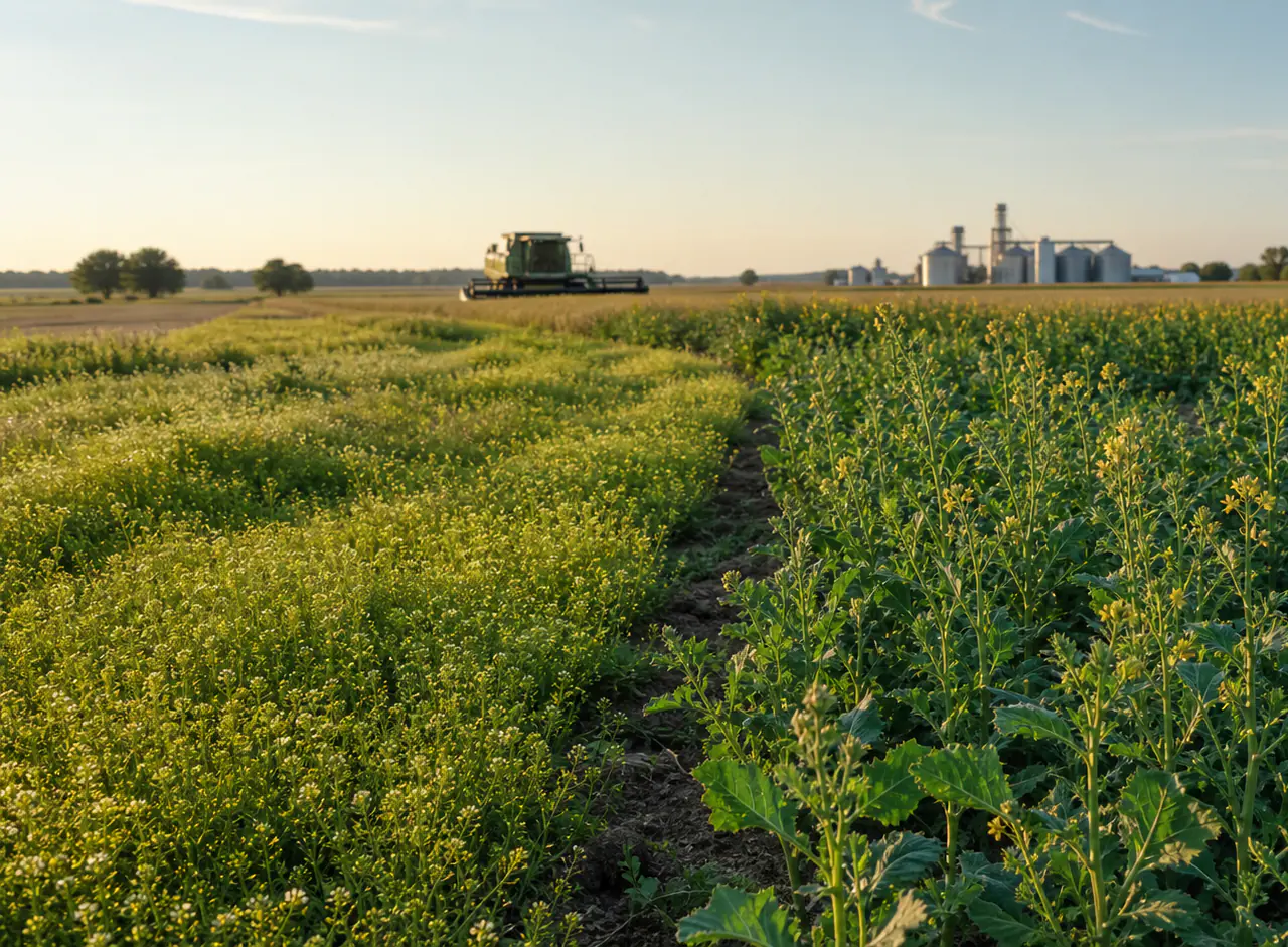 Intermediate oilseed cropping system connecting field production with industrial processing