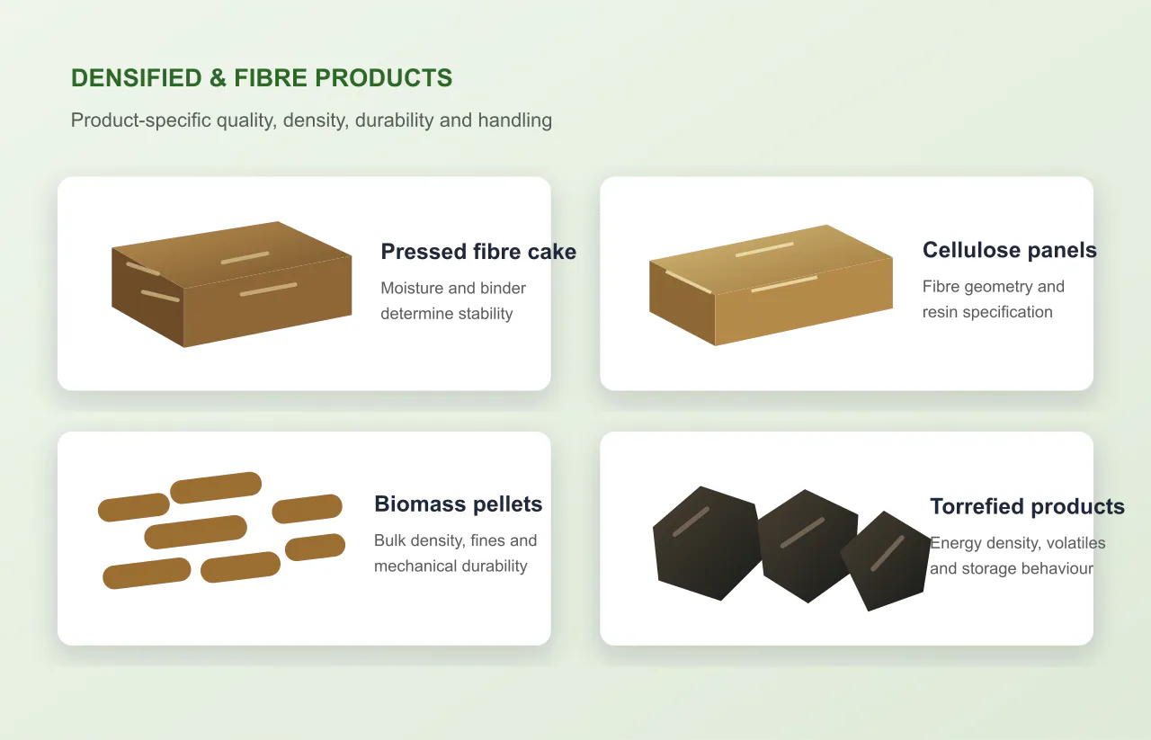 BEC diagram of pressed fibre cake, cellulose panels, biomass pellets and torrefied products