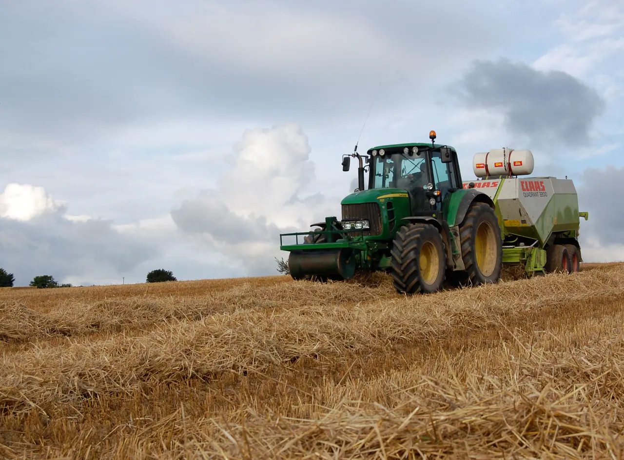 Mechanised straw baling in a cereal residue field
