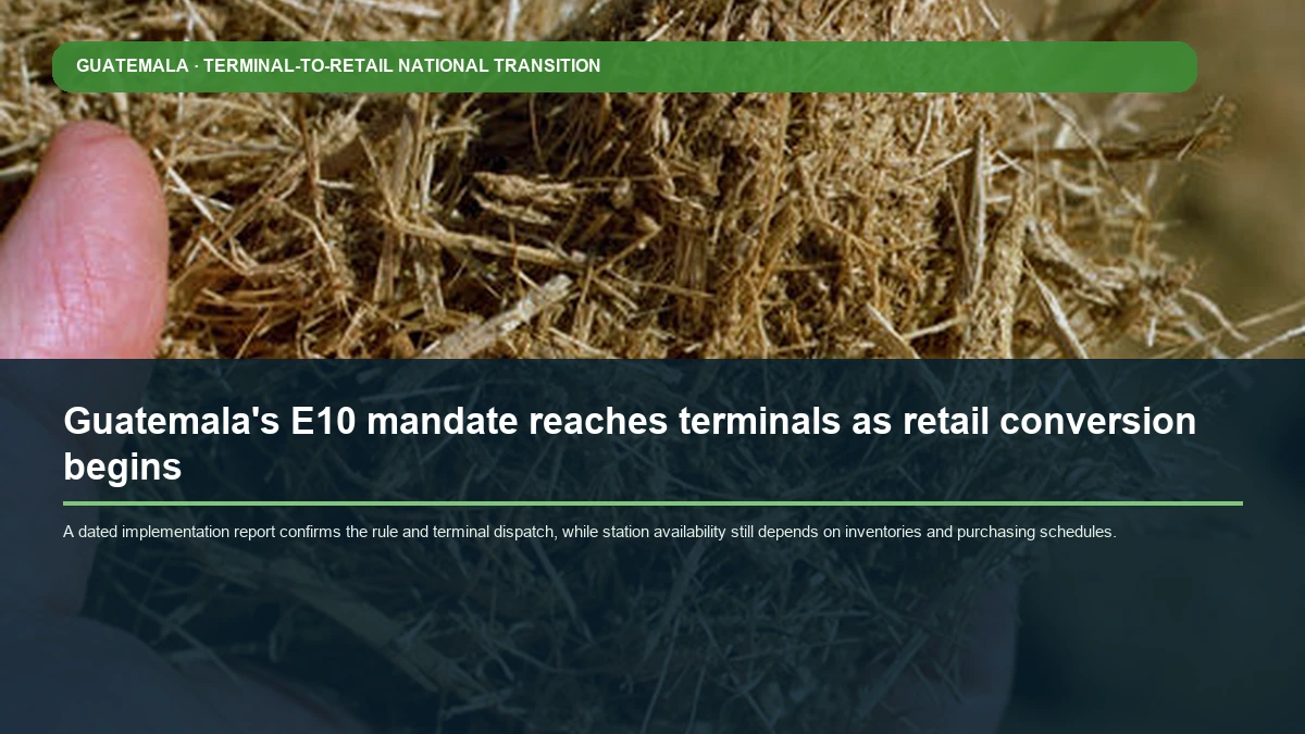 BEC diagram of Guatemala's staged ethanol supply, terminal blending and retail E10 transition