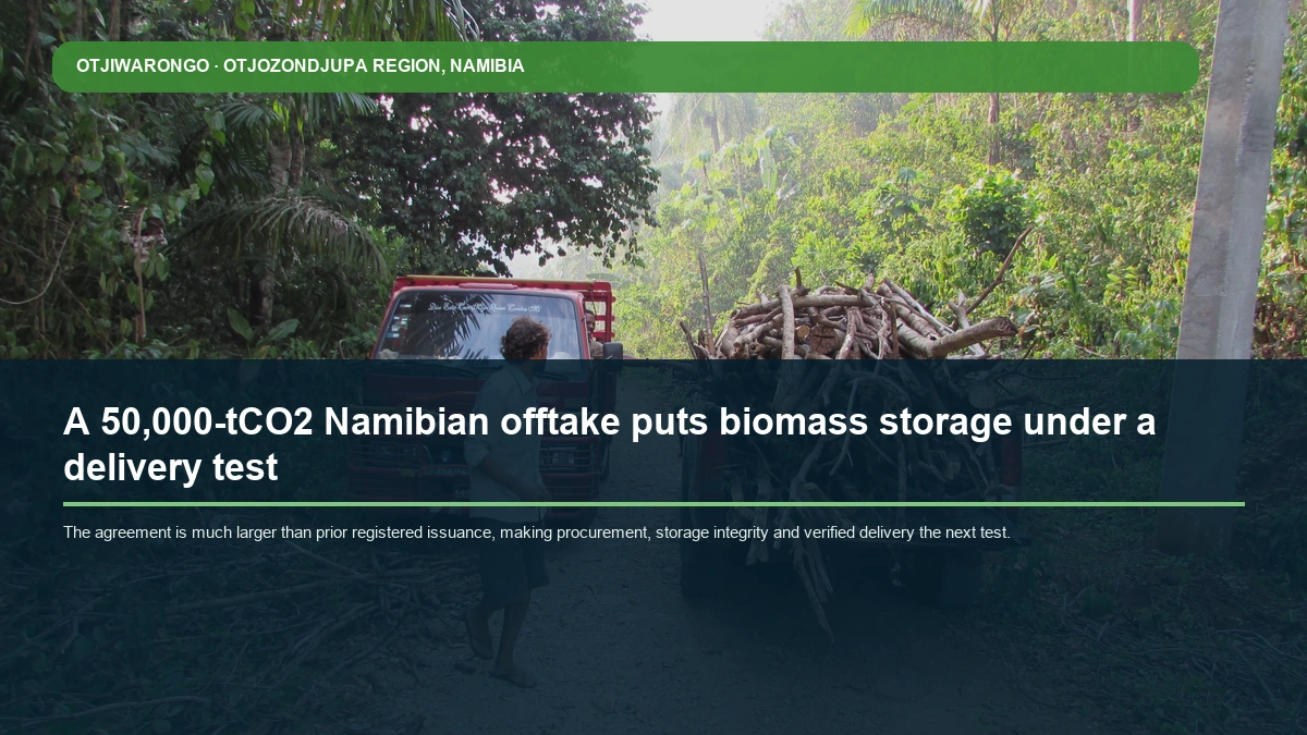 BEC diagram of Namibian biomass sourcing, storage chambers, monitoring and carbon-credit delivery
