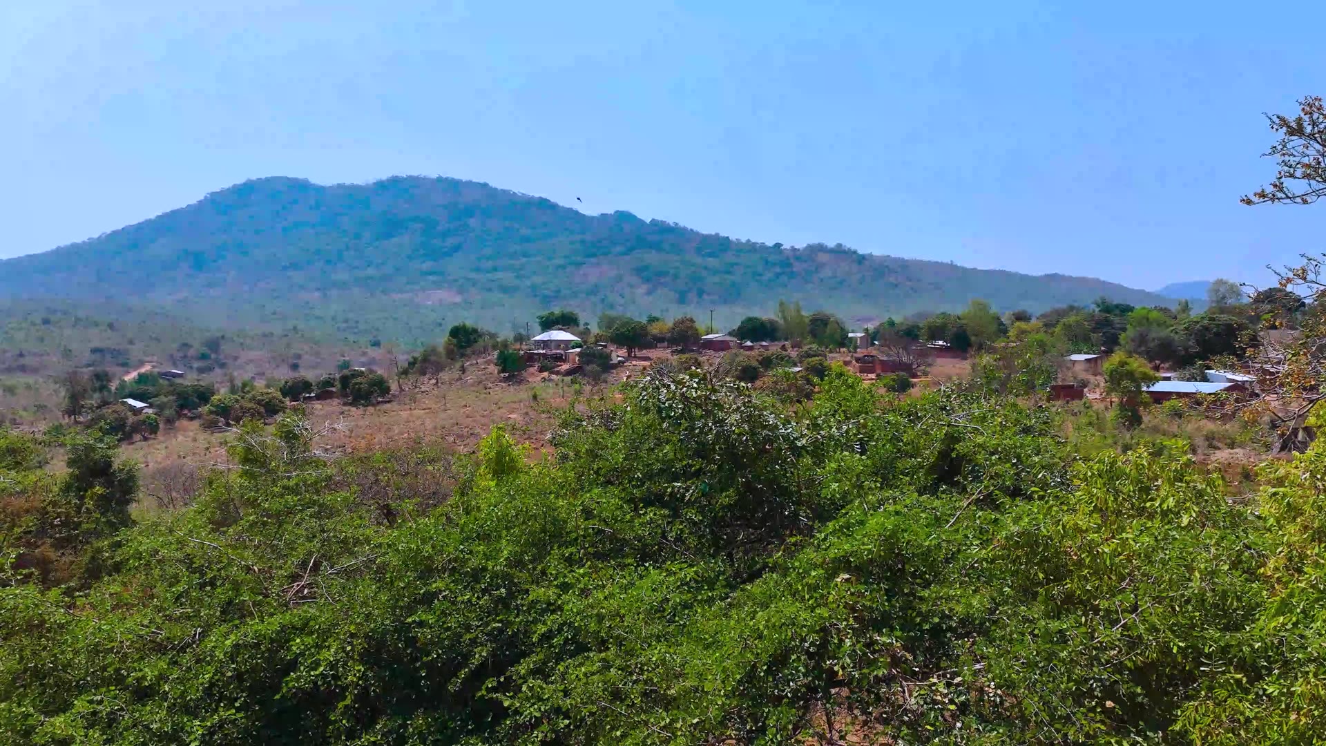 Aerial view of rural land and settlements in Malawi